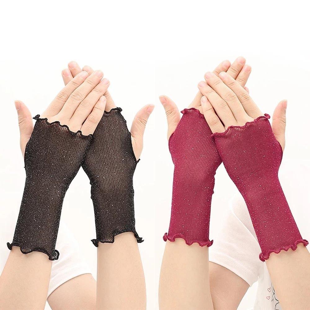 Велосипедные Анти-УФ Водительские Блестящие Беспалые Перчатки Перчатки с половиной пальца Женские Варежки Сетка