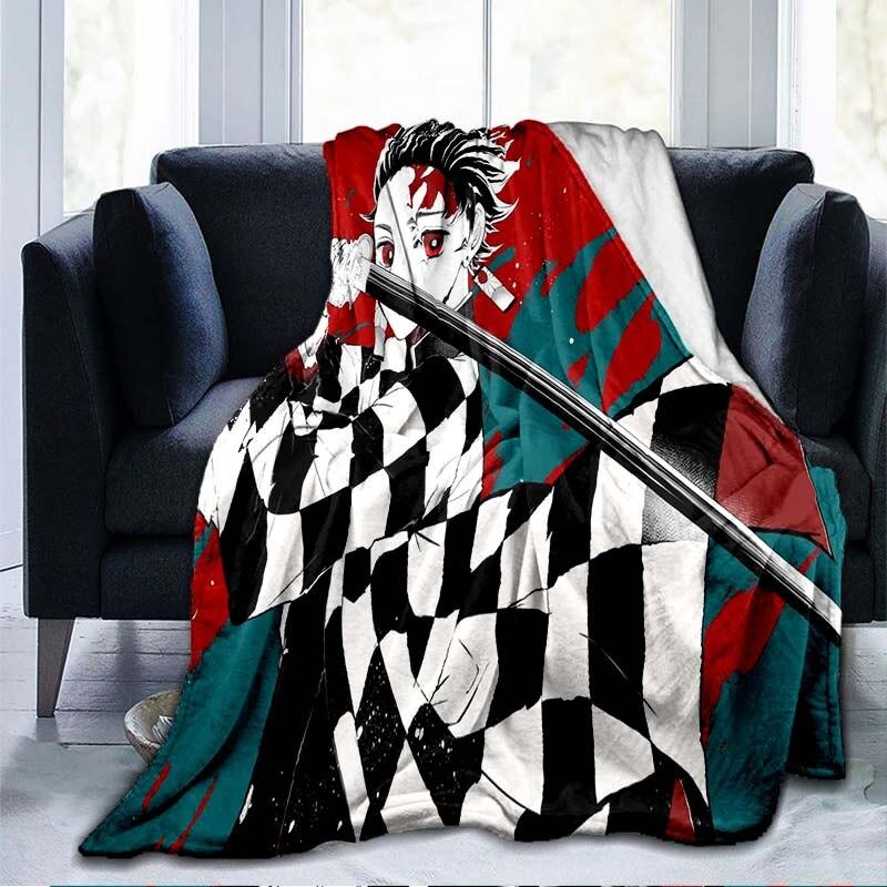 Devil's Blade Anime Home Textile Demon Slayer Kimetsu No Yaiba Kamado Tanjirou Nezuko Double Plush Lamb Down Blanket Bedding