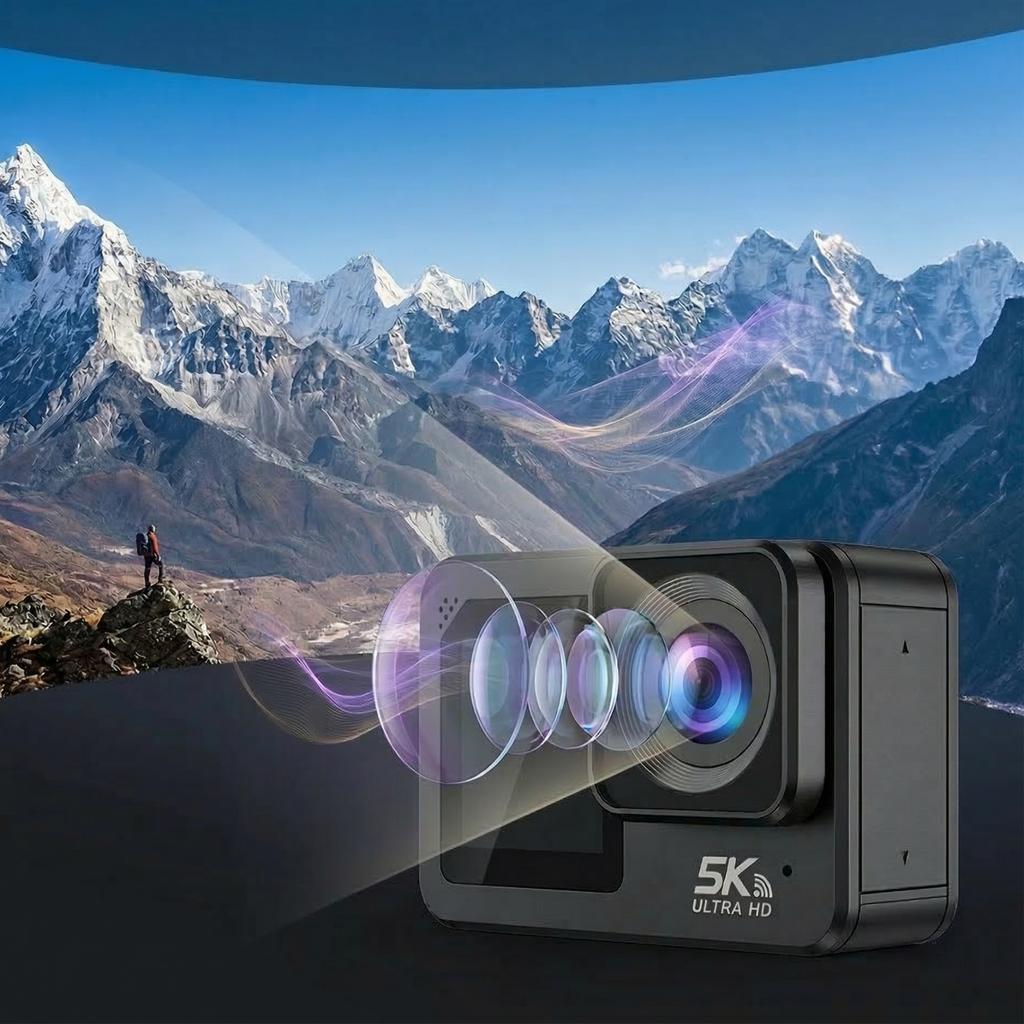 Спортивная камера 5K UHD 60 кадров в секунду Wi-Fi USB-C Пульт ДУ Микрофон Стабилизация EIS Монопод