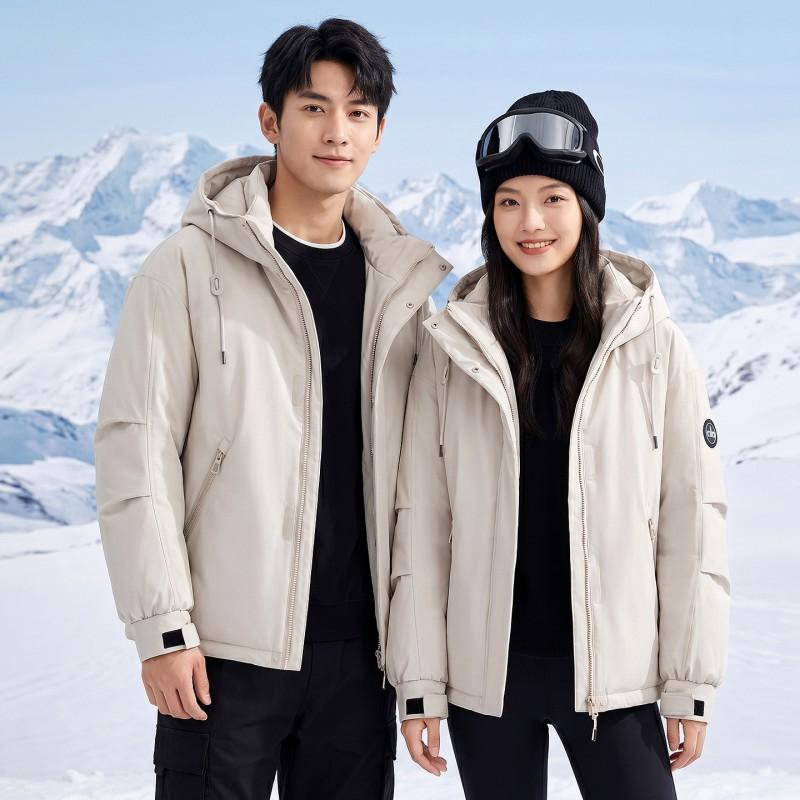 Unisex Hooded Puffer Jacket With 3D Black Gold Lining Warm Thick Cotton-Padded Coat Winter