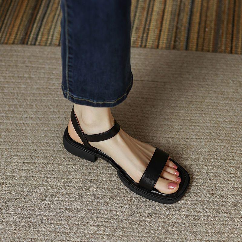 Open Toe with Low Heels Women's Shoes Buckles White Sandals for Woman Summer 2025 Office Work Footwear New Breathable Fashion
