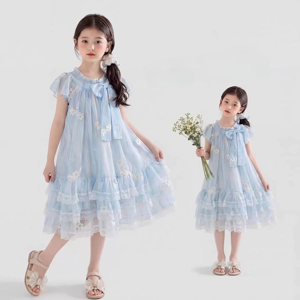 Sweet Light Blue Dress for Girls - Summer Children's Princess Floral Dress