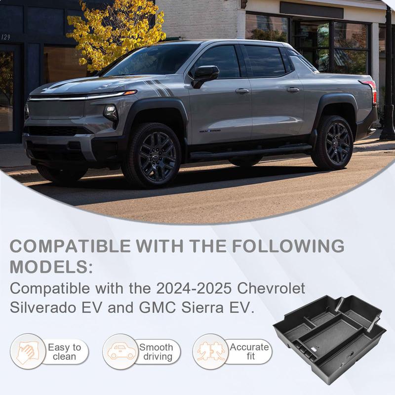 For 2024-2025 Chevy Silverado EV Work Truck (WT) Center Console Car Armrest Storage Box Tray Center Console Organizer Car Box