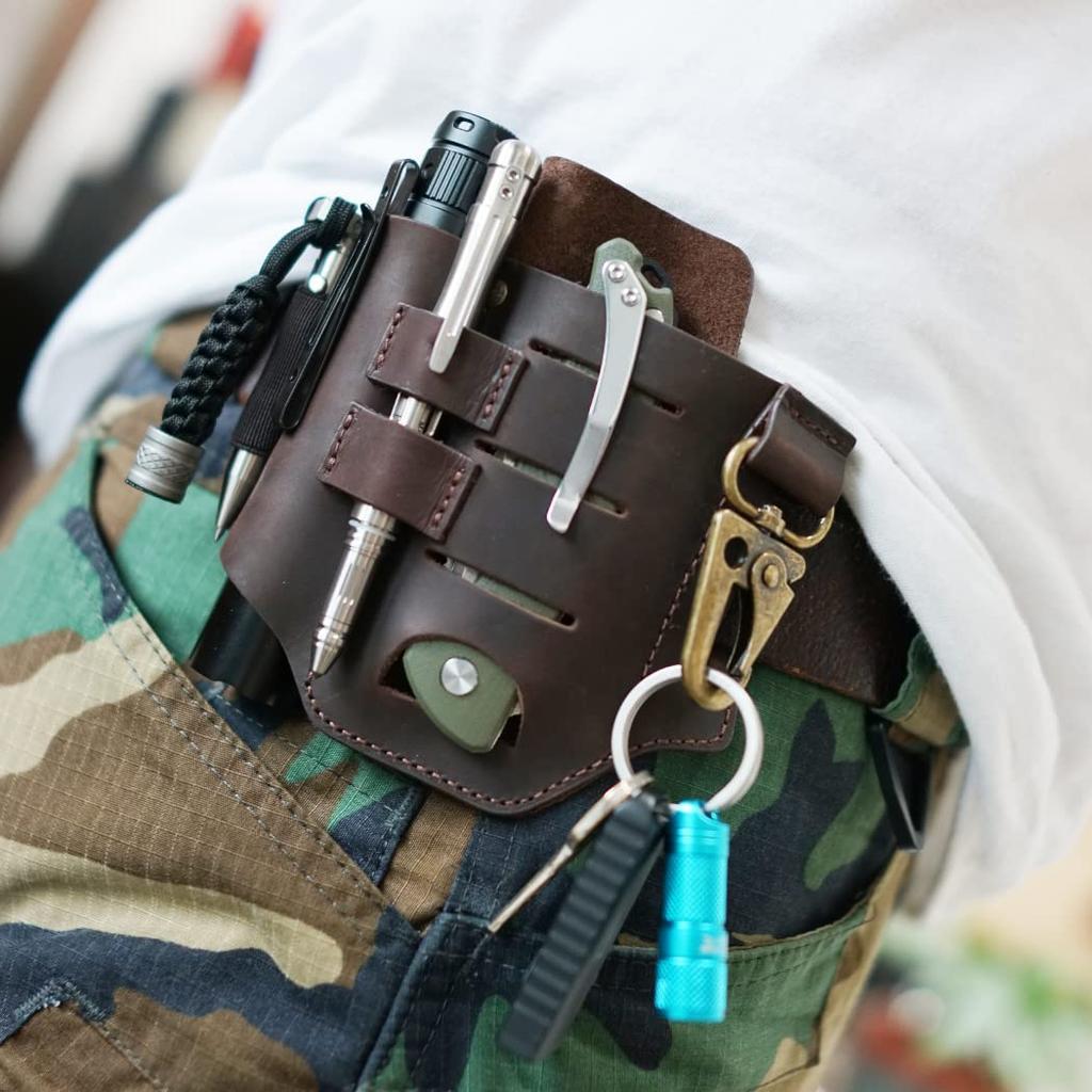 VIPERADE PJ16 Leather Belt Knife Tool Leather Knife Leather Leatherman Flashlight Holster with EDC Pocket Organizer Sheath, Sheath, Men's Sheath,
