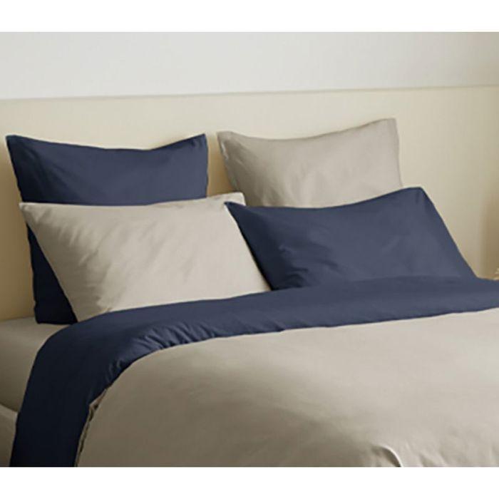 Complete Pack 6 Pieces Linen/Navy Reversible Duvet Cover for Bed 140 X 190 Cm