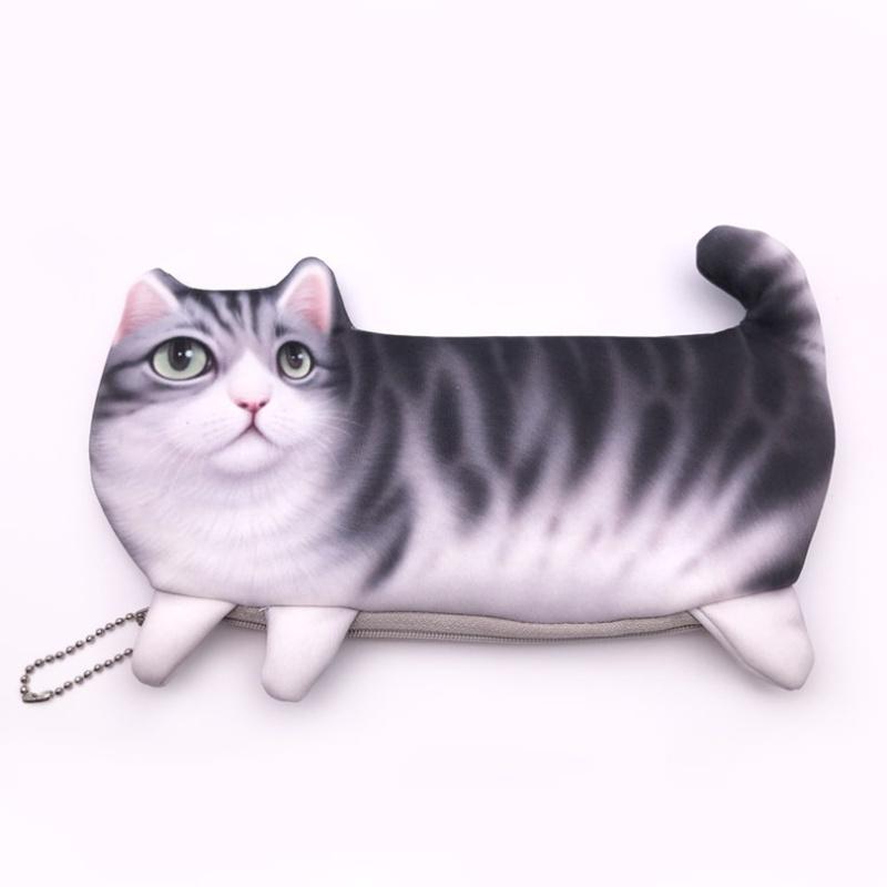 3D имитация кошки Пенал Сумка для макияжа Пенал на молнии Кошелек для мелочи Контейнер для хранения