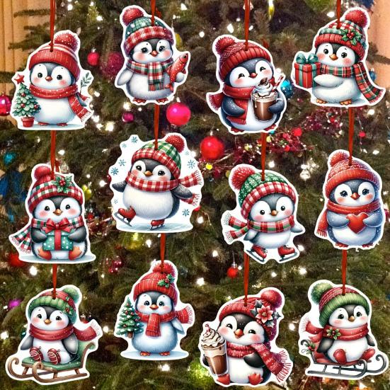 12/24/36 шт. Рождественские украшения деревянные мультяшные пингвины украшения для рождественской елки подвесные бирки для