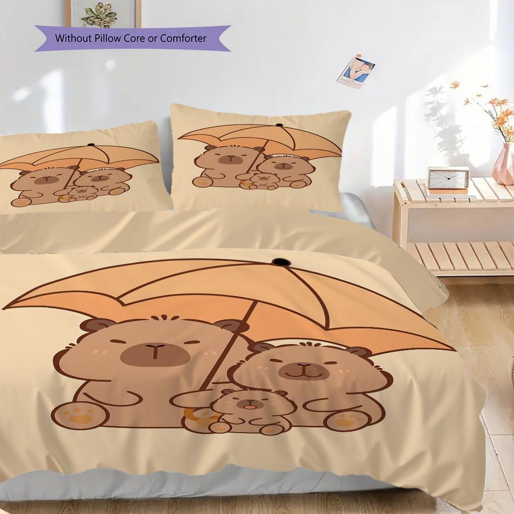 Bear Family Umbrella Illustration Bedding 1 Duvet Cover 2 Pillowcase Without Core Soft And Comfortable Christmas Birthday Gift Bedding Set