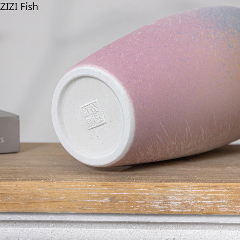 Gradient Pink Ceramic Vase Plant Pot Desk Decoration Ornaments Porcelain Flower Arrangement Floral Vases Room Aesthetic Decor