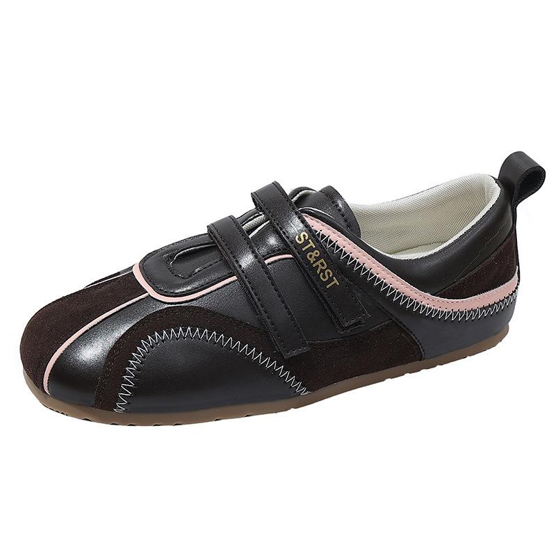 Korean version of genuine leather ballet training shoes for women's 2025 summer new Velcro sports and leisure Mary Jane silver shoes