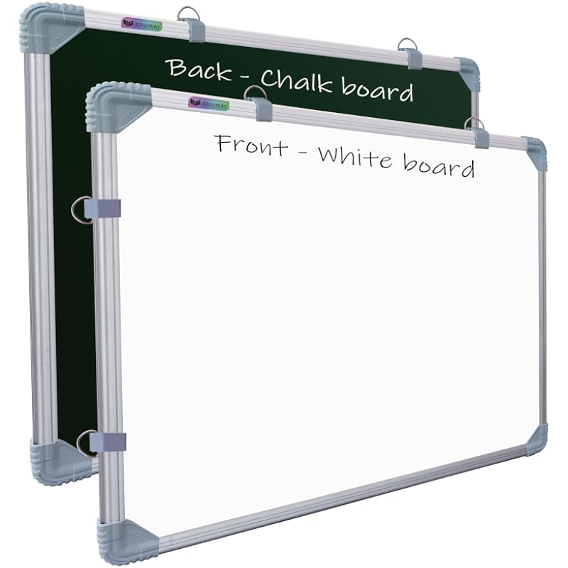 Eduway 1.5X2 Feet Kunj Non-Magnetic Double-Sided White Board And Chalkboard | Ideal Use For Home, Office, Kids With Slid