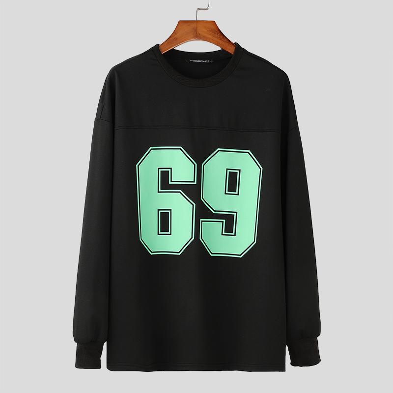 INCERUN Men O Neck Long Sleeve Print Casual Oversized Pullovers Sweatshirts