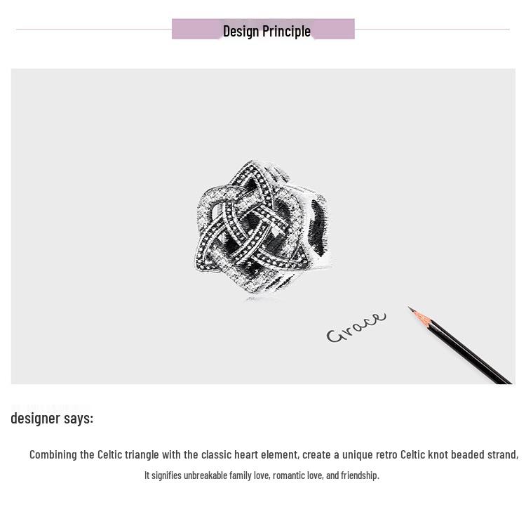 Браслет-шарм «Кельтский узел любви», украшенный полыми серебряными бусинами S925