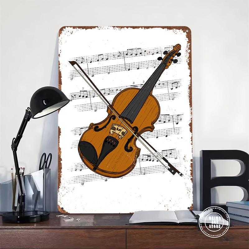 Violin Music Notation Metal Poster Customized Wall Art Retro Vintage Tinplate Signs for Wand Deko Room Decoration Gaming Decor