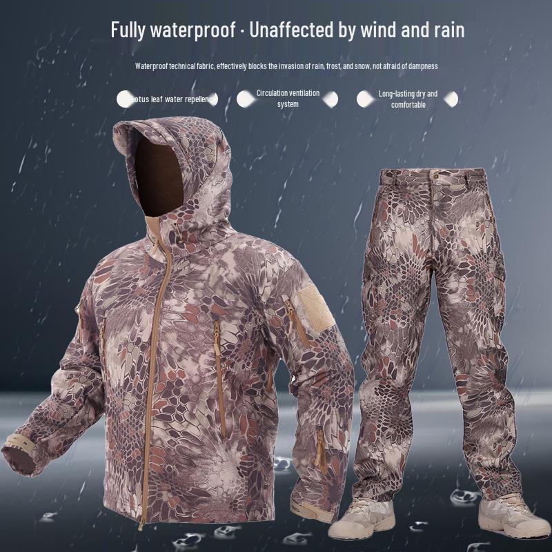Водонепроницаемый горнолыжный костюм Alpha Green Tactical Sharkskin: Камуфляжный мягкийshell комплект с теплым флисом