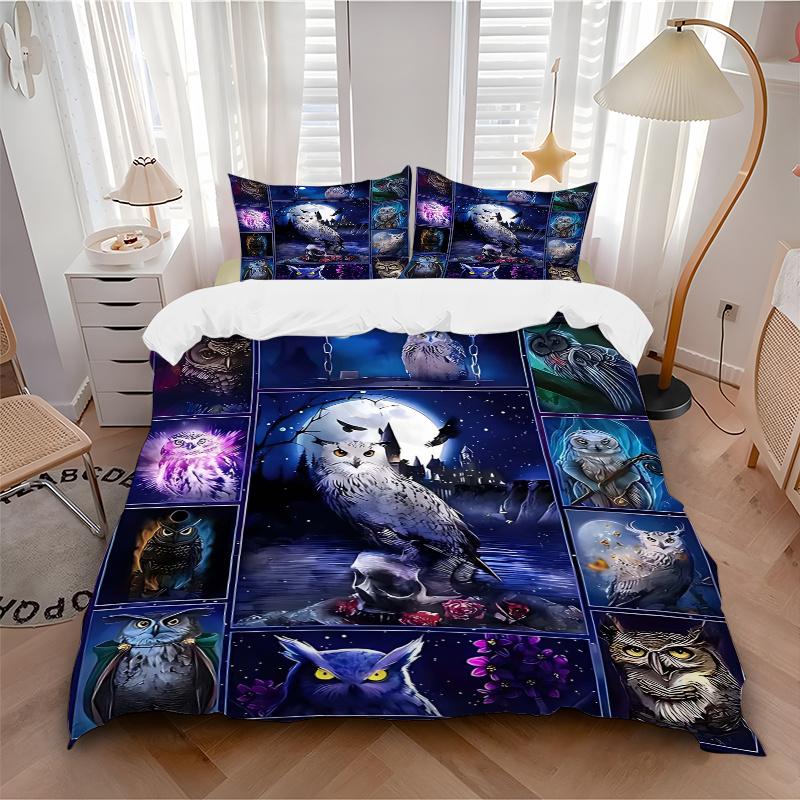 3pcs Anime Owl Comforter Set with One Quilt Cover and Two Pillowcases (No Core), Perfect for Bedroom Decor and Guest Room Accessories.Q013