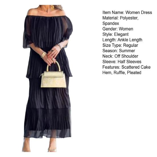 Летнее женское платье с открытыми плечами, многослойное разбросанное подол с рюшами, плиссированное однотонное шифоновое платье с половиной рукавов для выпускного вечера, вечерние макси-платье