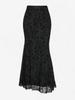 Women's Gothic Mesh Overlay Flocking Floral Elastic Waist Maxi Mermaid Skirt