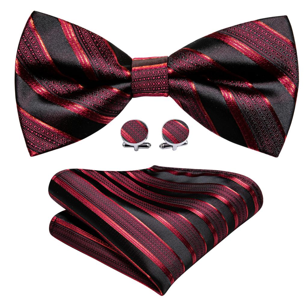 Barry.Wang Men Cravat Ties Jacquare Paisley/Floral/Striped Bow Tie Hanky Cufflinks Set Formal Casual
