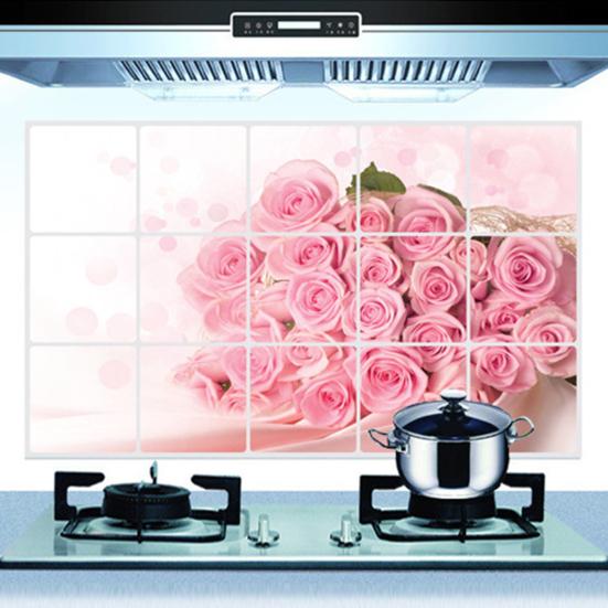 Oil-proof Kitchen Wall Sticker Rose Tulip Flower Dolphin Dandelion Self-adhesive Waterproof Heat Resistant Bathroom Kitchen Wall Art Decal Decoration