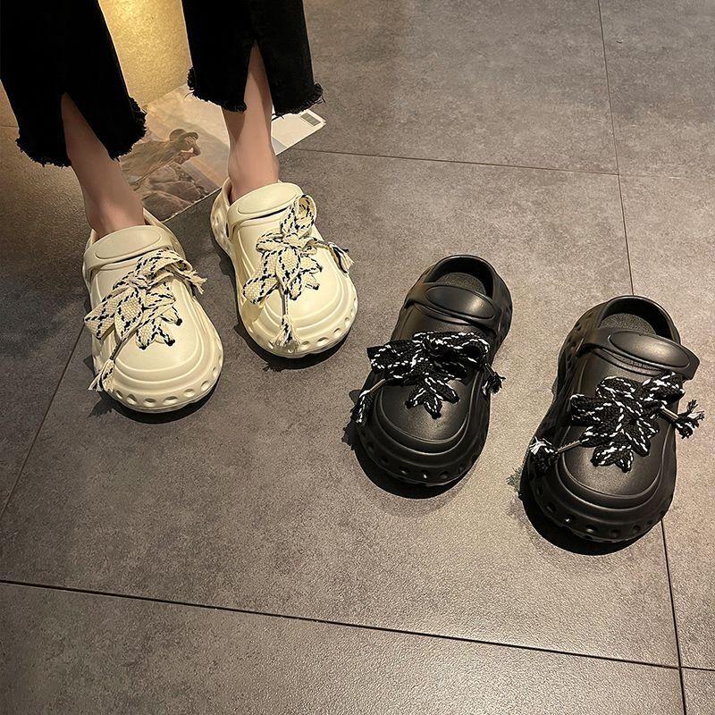 Модные туфли-сабо с подвесками, уличные шлепанцы, женские уличные тапочки, летние сандалии на платформе с милым бантом на толстой подошве для девочек