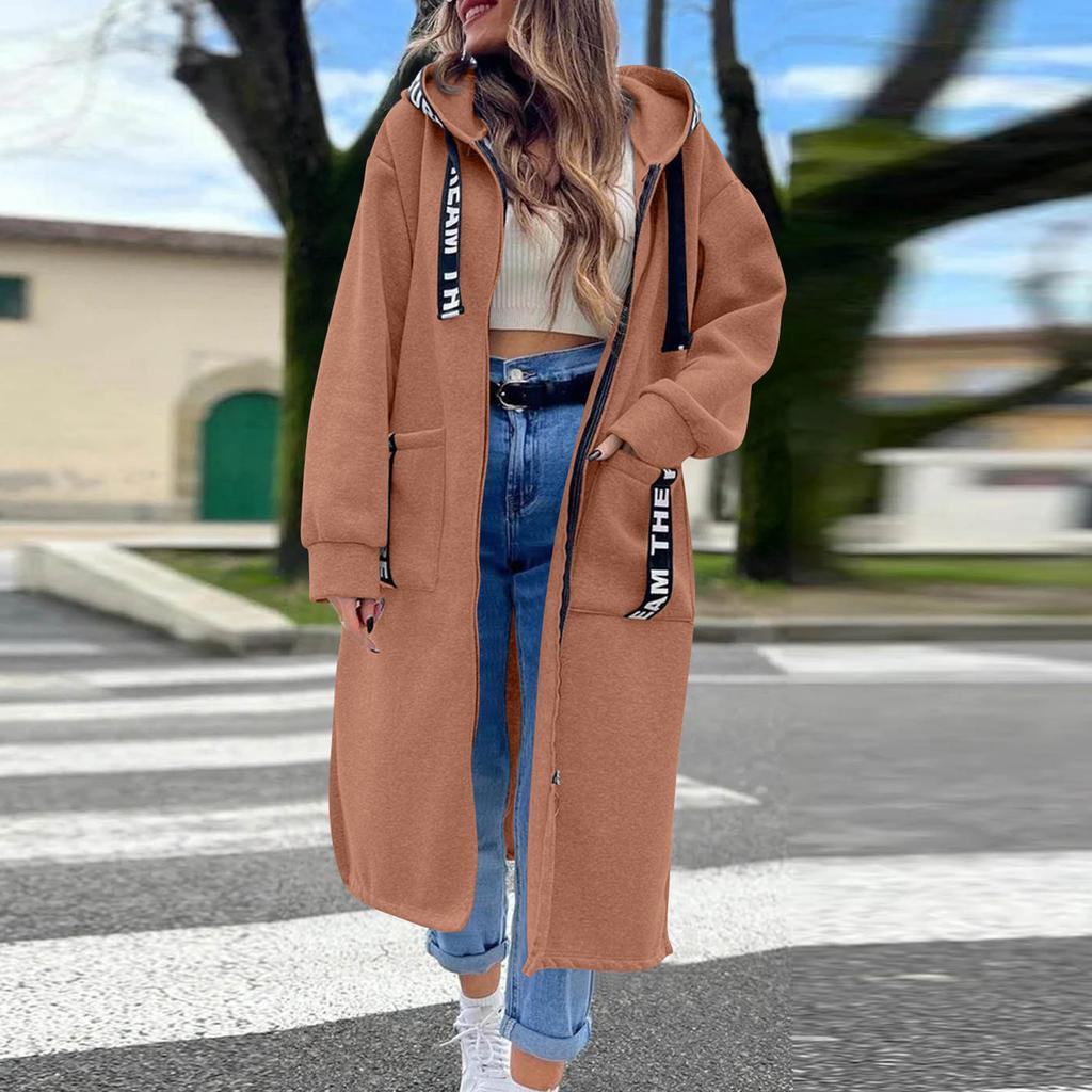 Женская модная куртка Повседневный однотонный кардиган с длинными рукавами Худи Длинное пальто