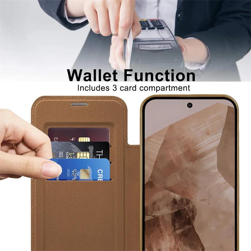 Роскошный кожаный бумажник с зажимом для карт, магнитный прозрачный чехол для телефона Google Pixel 9 Pro XL 8A 7A с покрытием, откидная крышка для беспроводной зарядки