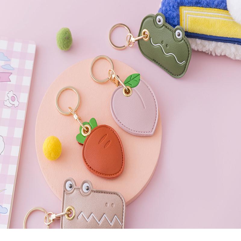 Leather Strawberry Lemon Keychain Case Holder  Women Car Key Ring Charm Bag Car Pendant Gift Anti-Lost Pet Dog Cat Collar