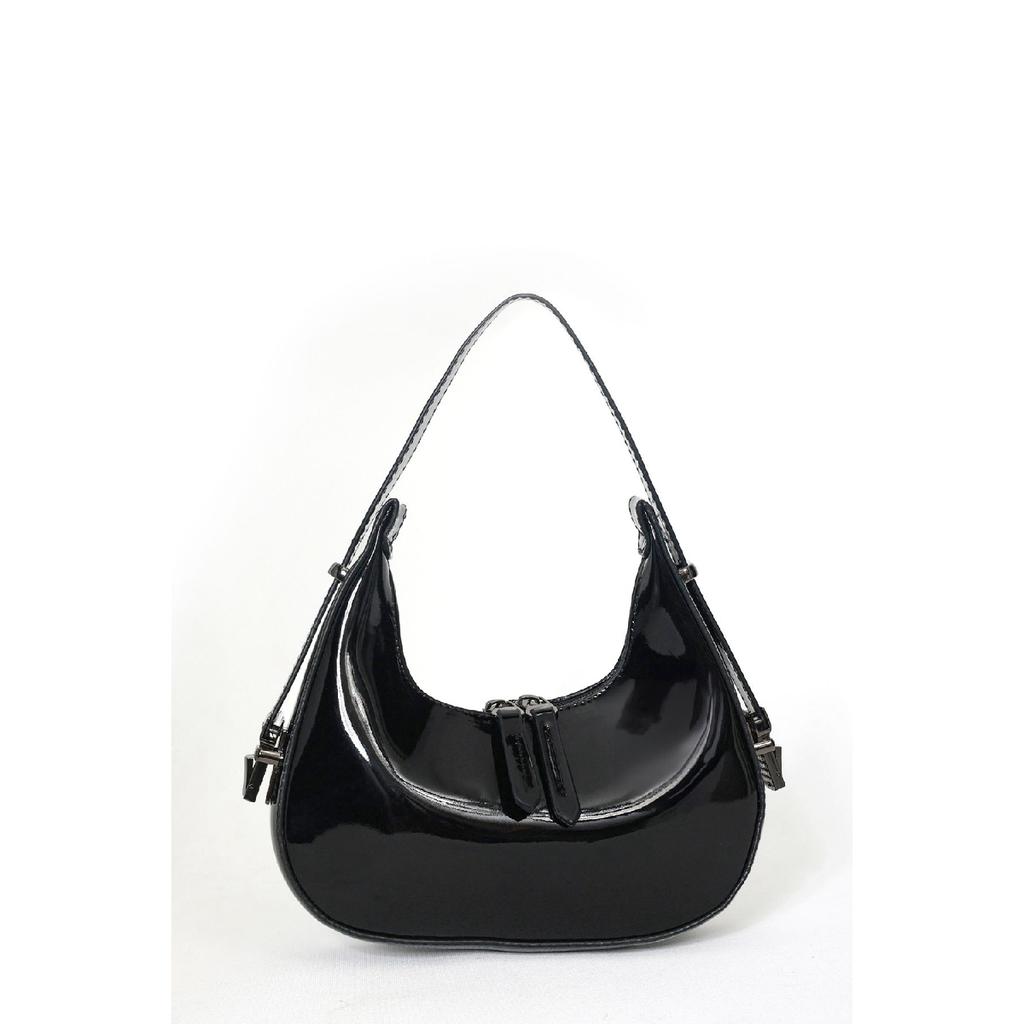 Женская бордово-красная сумка на плечо из лакированной кожи с детальным ремешком