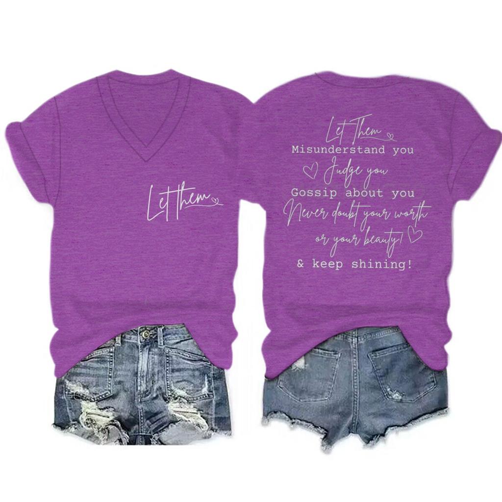 Let Them Letter Print Vneck Short Sleeve Soft Tee Inspirational Quotes Gift For Unisex Casual Positive Quotes Unisex Tshirts