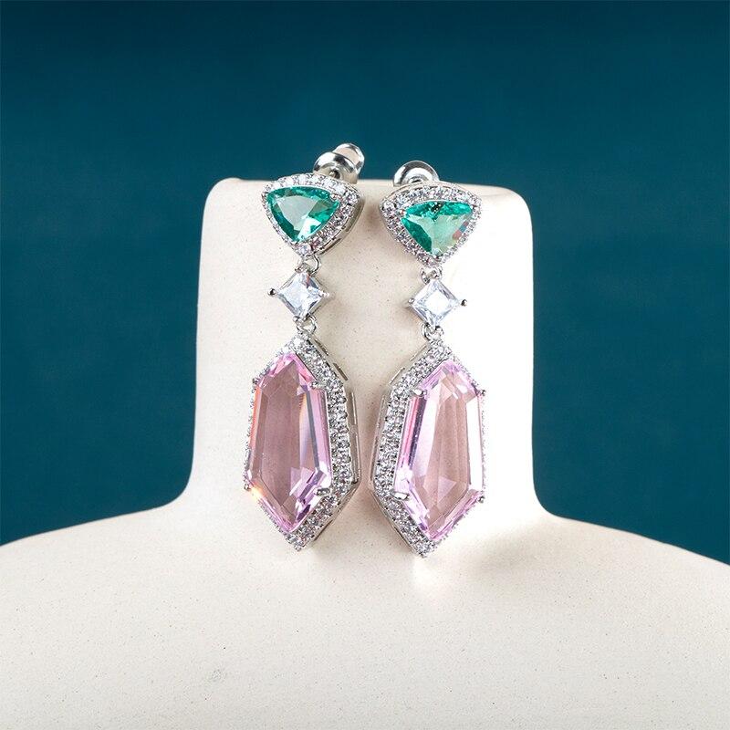 POMOiii Разноцветные женские серьги с кубическим цирконием для винтажной вечеринки, высокое качество, серебряные висячие серьги, ювелирные изделия