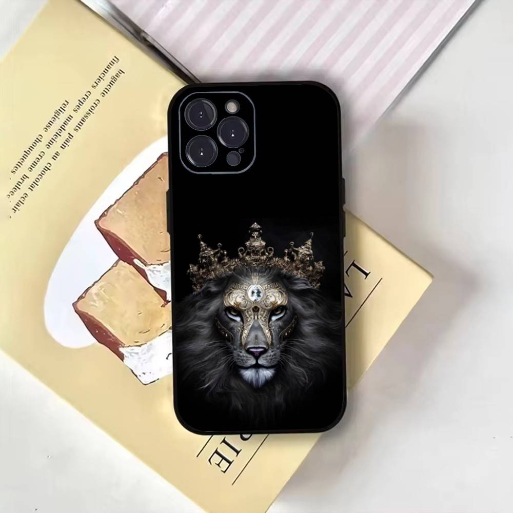 Крутой дизайн с узором в виде модного короля-льва Чехол для телефона Для iPhone17,16,15,14,13,12,11 Plus,Pro Max,Мягкий Черный Чехол