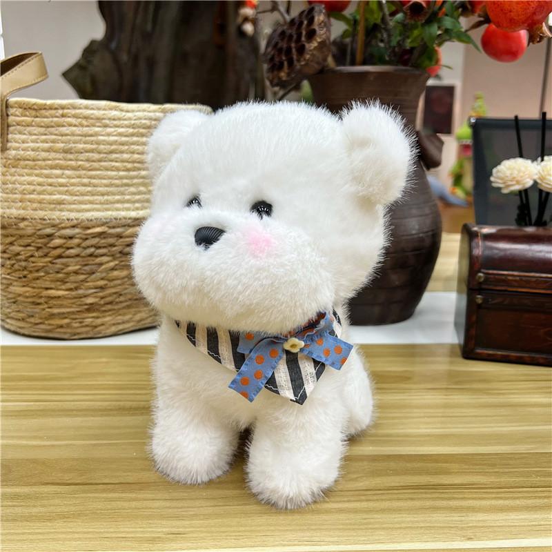 Triangular Scarf Bichon Frise Plush Toy Cute Stuffed Animal Doll Birthday Gift
