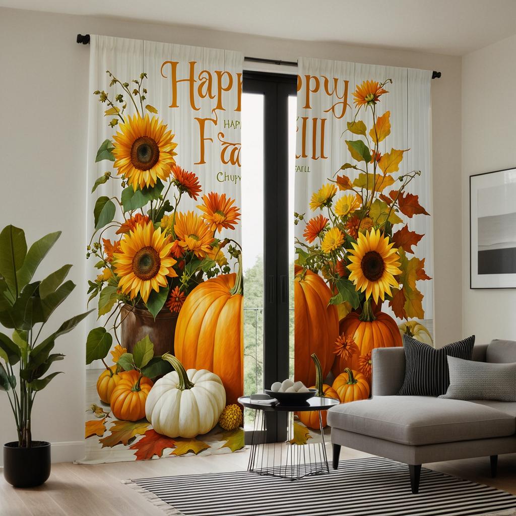 2 шт. HD Осенний фестиваль урожая Подсолнух цветочный горшок тыква декоративная занавеска Желтая завязка цифровая печать занавеска Home Decora