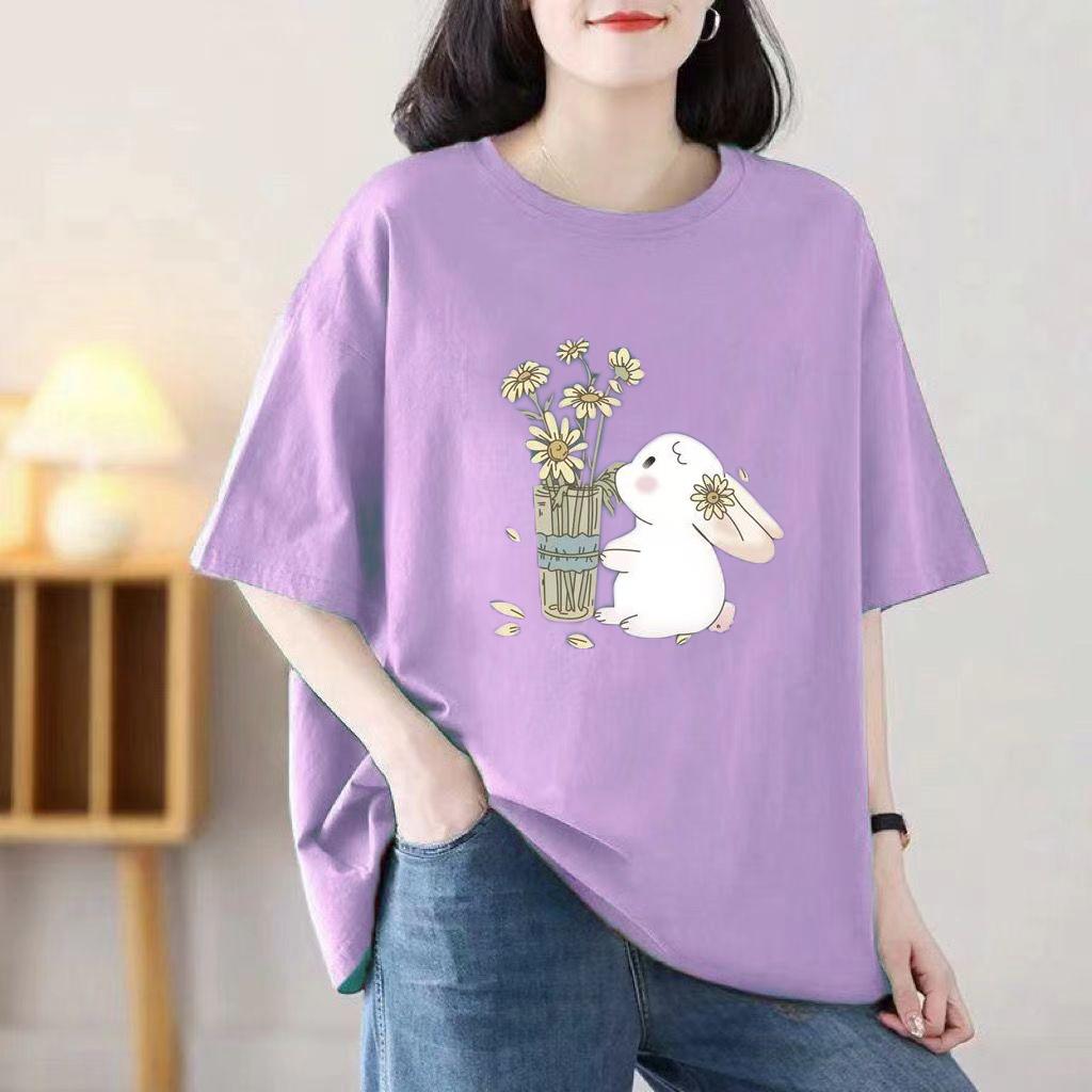 2024 Девушка Женщины Мультфильм Футболка Милые Футболки Хлопок Короткий Рукав Принт Топы