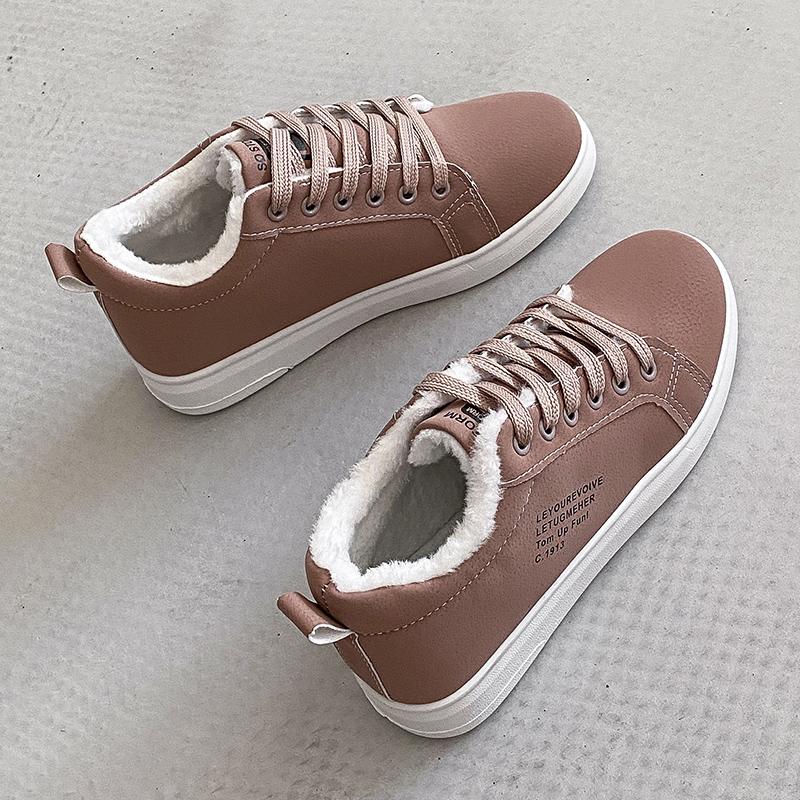 Модные зимние женские ботильоны, женские теплые плюшевые вулканизированные туфли, черные повседневные женские кроссовки на плоской подошве для ходьбы, женские зимние туфли на шнуровке