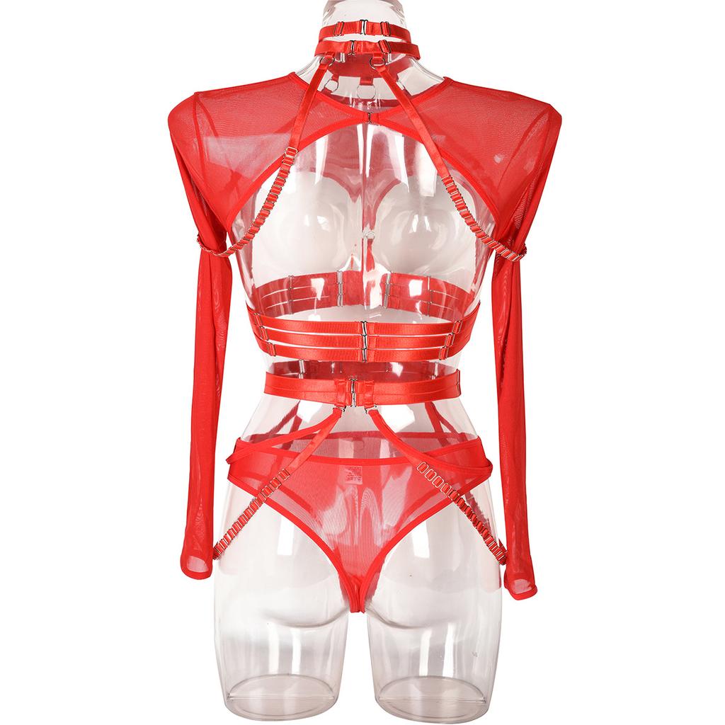 Sexy Cut Out Exotic T-Shirts 4-Piece Garter Belt Seductive Erotic Lingerie Eco-Friendly Packing