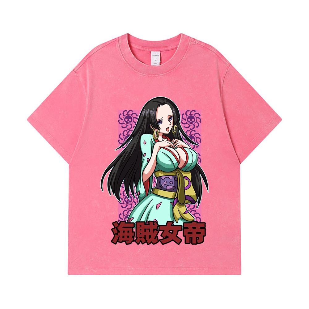 275 GSM Washed T-shirts 100% Cotton One Piece V68 Boa Waifu Print Unisex Heavy Cotton T Shirt