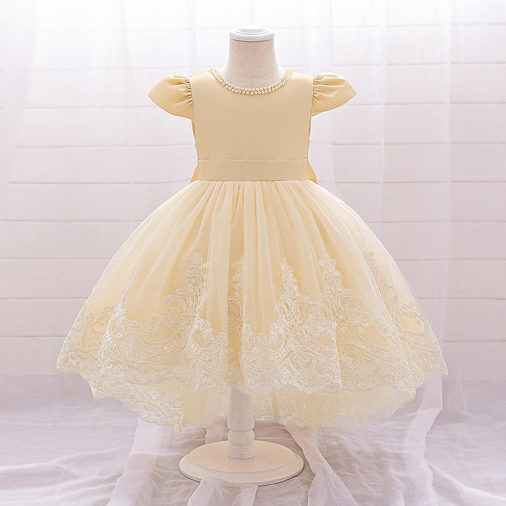 "Girls Bow Princess Dress with Flying Sleeves, Tutu Skirt, and Tail - Stylish Flower Girl Wedding Dress"