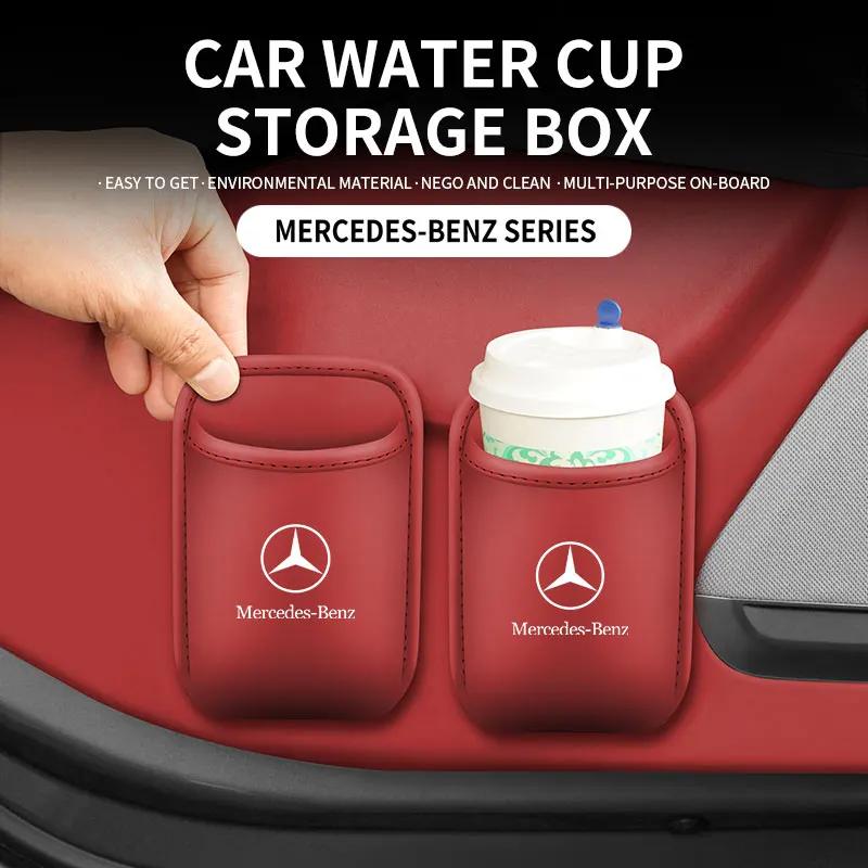 nrbju6 Car Sticker For Benz For Mercedes Benz A C E S G Class GLC CLE CLA GLB GLS W177 W205 W213 W222 X167 AMG Leather Water Cup Storag