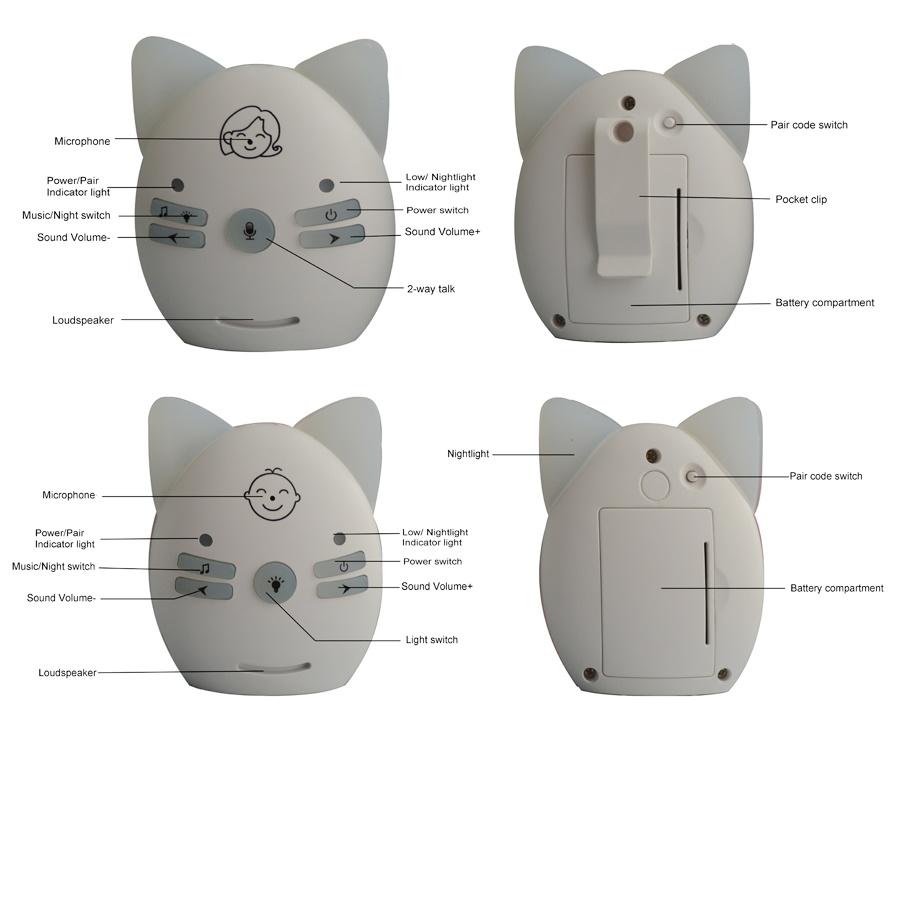 V30 EU Plug Чувствительная передача Двусторонняя связь Кристально чистый голос Cry 2.4GHz Беспроводной детский портативный цифровой аудионяня AA
