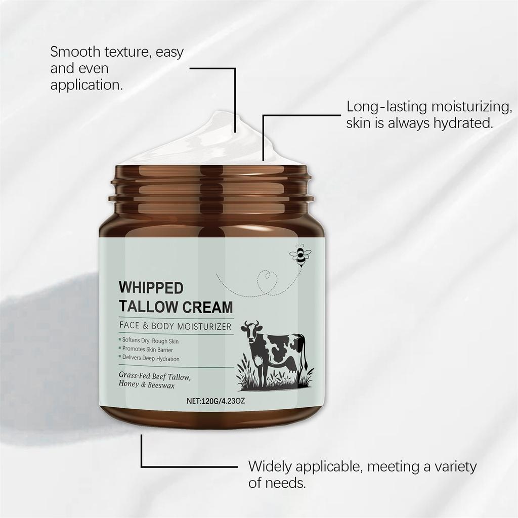 Крем для лица с коровьим жиром Tallow Cream питает и смягчает кожу, восстанавливает и успокаивает кожу лица, увлажняет и подтягивает кожу 120 г