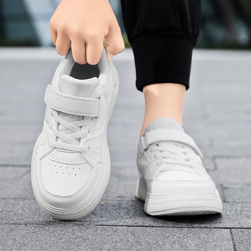 Children's Fashionable and Convenient Velcro Casual Sports Shoes Thick Soled Height Increasing Casual Board Shoes White Shoes