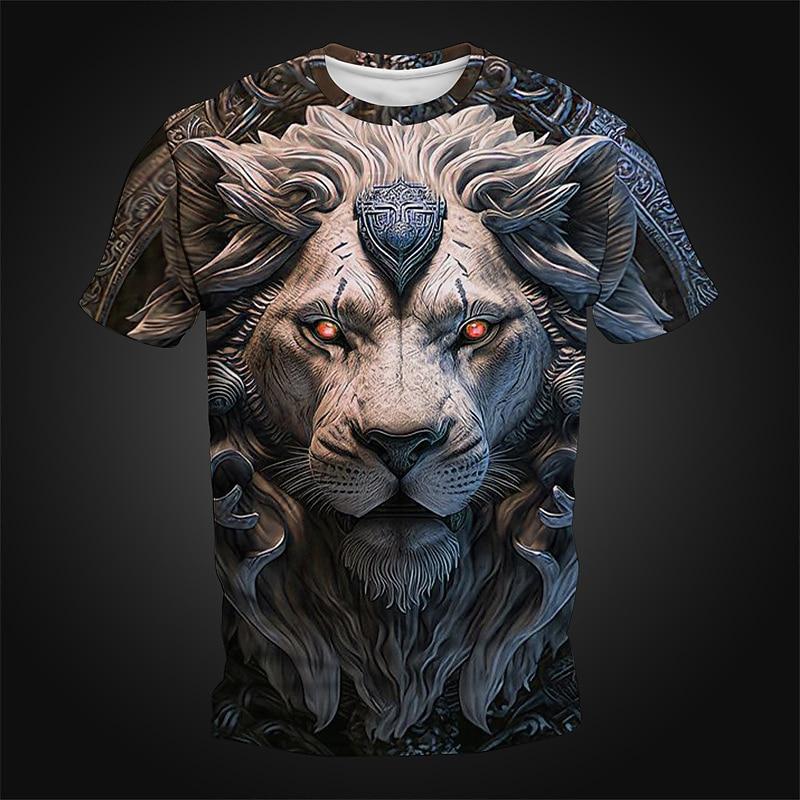 Мужская смешная футболка со львом, футболка с коротким рукавом, 3D-принт, с круглым вырезом, ретро, винтаж, повседневный, уличный стиль, спортивная, для отдыха на природе, праздничная