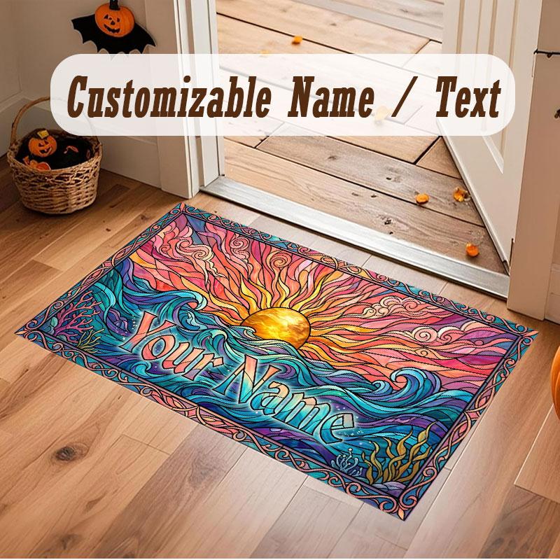Mountain Landscape Theme Crystal Velvet Floor Rug Personalized Custom Name Text Warm Carpet Home Decoration