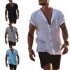 Cotton Linen Men's Short-Sleeved Shirts Summer Solid Color Casual Beach Style