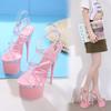 Мода 2024 Прозрачные шлепанцы на супервысоком блочном каблуке 17 см летние женские водонепроницаемые на платформе с пайетками сексуальные феи сандалии