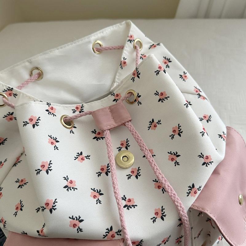 Женский цветочный рюкзак Стильный рюкзак для ноутбука Большой вместимости Студенческая школьная сумка Множество карманов Регулируемый ремень Нейлоновый рюкзак CLE