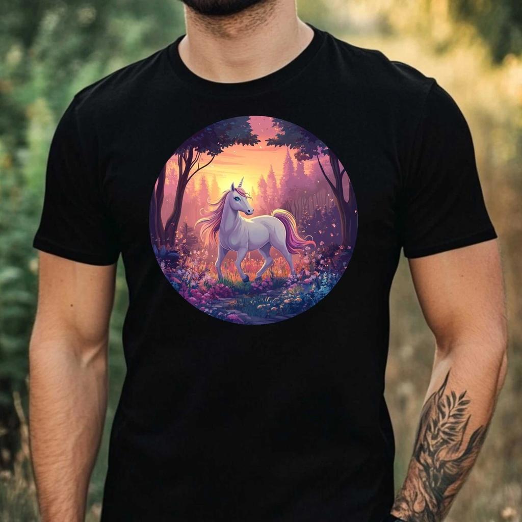 T-Shirt Herren Einhorn im Wald Motiv Baumwolle Größe XS bis 5XL