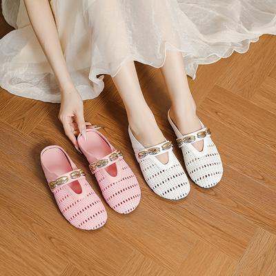 Ленивые шлепанцы с плоской подошвой, женские летние новые баотоу, ретро плетеные полые, с легким ощущением роскоши, шлепанцы для улицы на одной педали